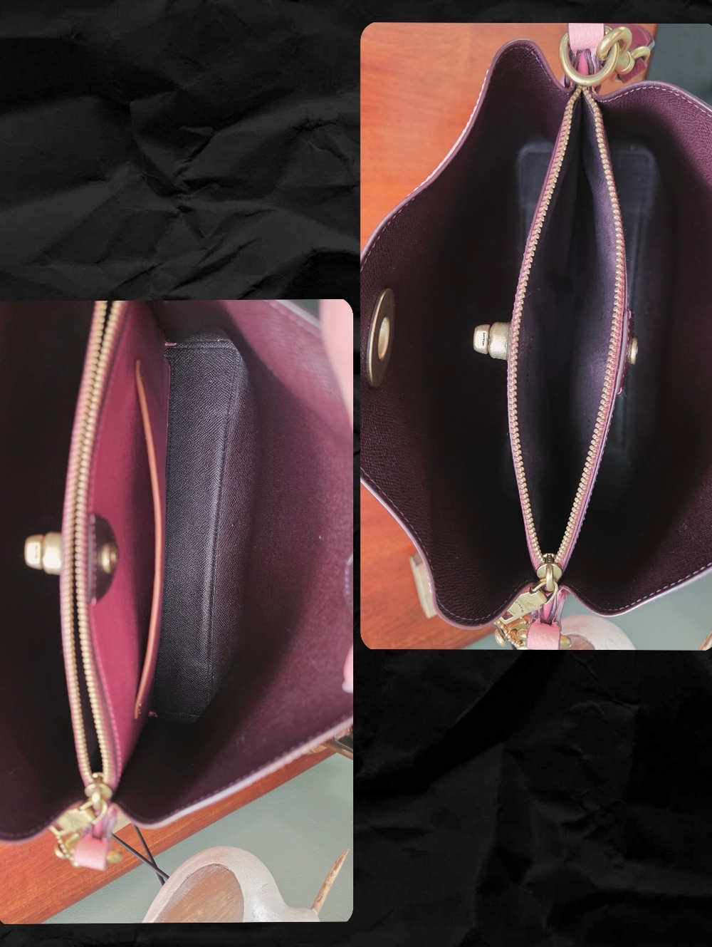 Coach C2590 Willow Shoulder Bag Colorblock Pink Burgundy Leather Purse - Picture 14 of 16